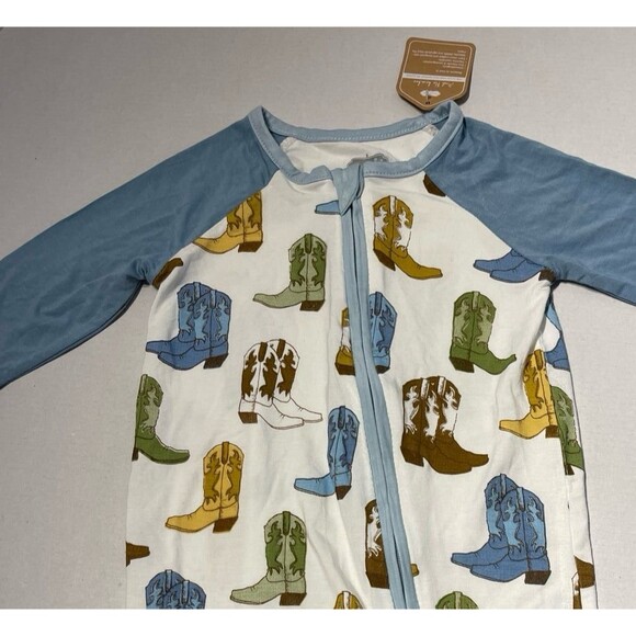 Mud Pie Blue Cowboy Boot Baby Sleeper Size 6-9 Month New With Tags - Picture 2 of 6